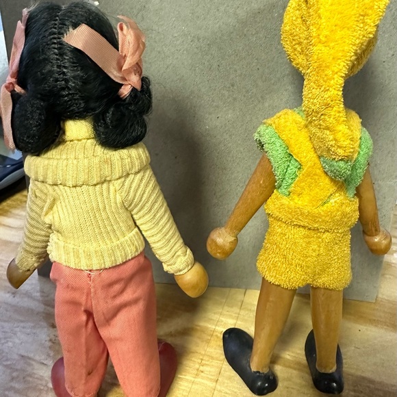 Vintage 1950’s Poland Wooden Jointed Elf Pinocchio & Girl Wooden Toy Doll Set - Picture 7 of 8